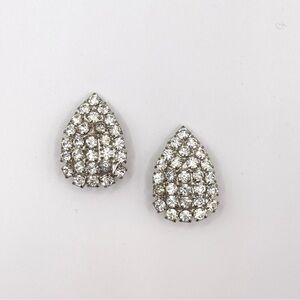 Vintage 1950s Rhinestone Clip-On Earrings Teardrop Silver Crystal Style